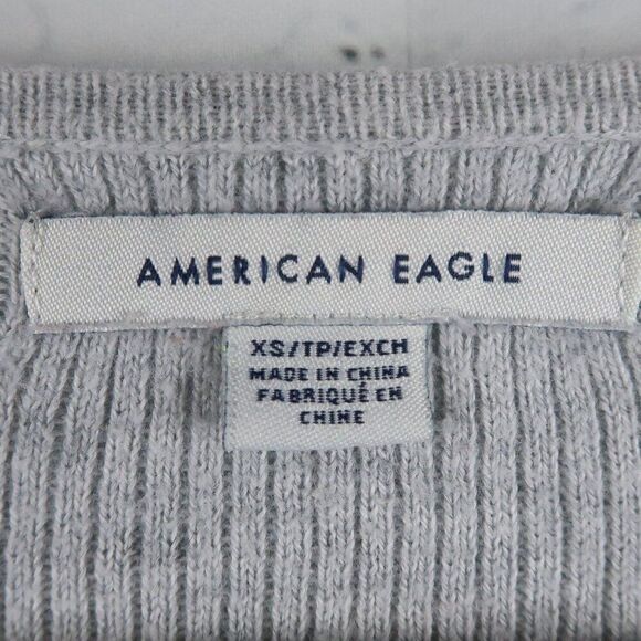 AMERICAN EAGLE OUTFITTERS GREY LONG SLEEVE V NECK RIBBED KNIT CROP TOP SIZE XS - Picture 2 of 5